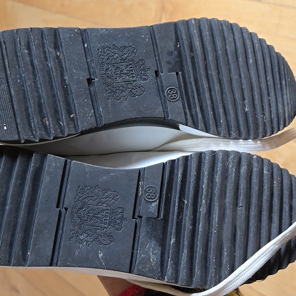 EURO RETRO FAUX LEATHER White GOLD STARS Platform Sneakers with Gold Trim 8.5 - Picture 9 of 12